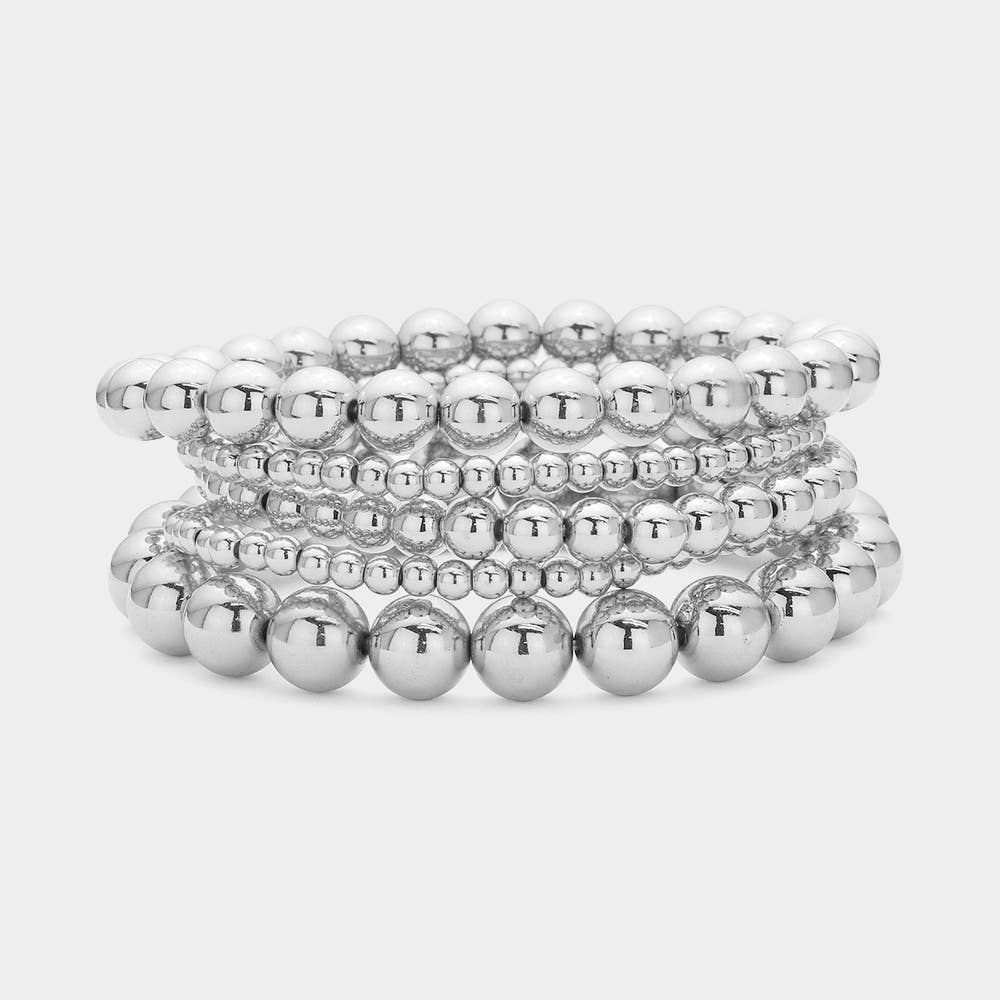 5PCS - Metal Ball Beaded Stretch Bracelets