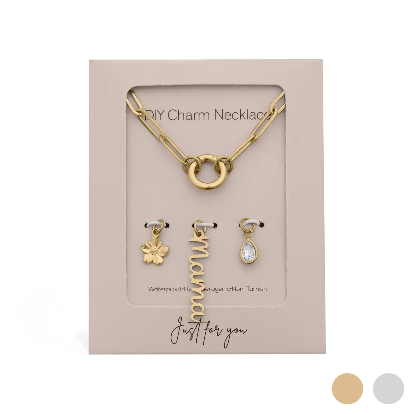 18K Gold Stainless Steel Mama Charm Holder Necklace Gift Set