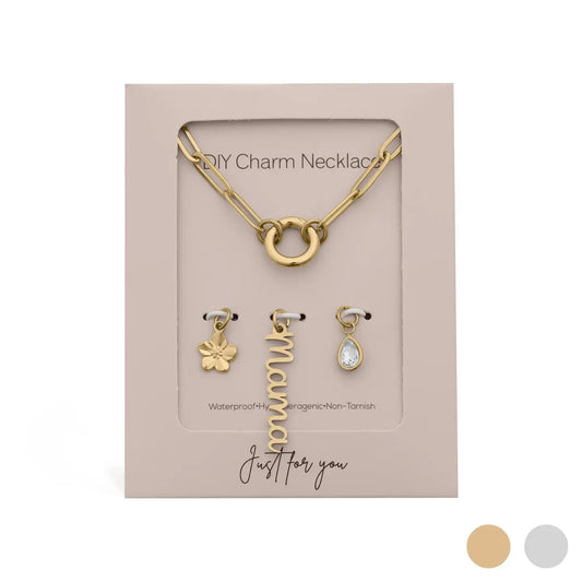 18K Gold Stainless Steel Mama Charm Holder Necklace Gift Set
