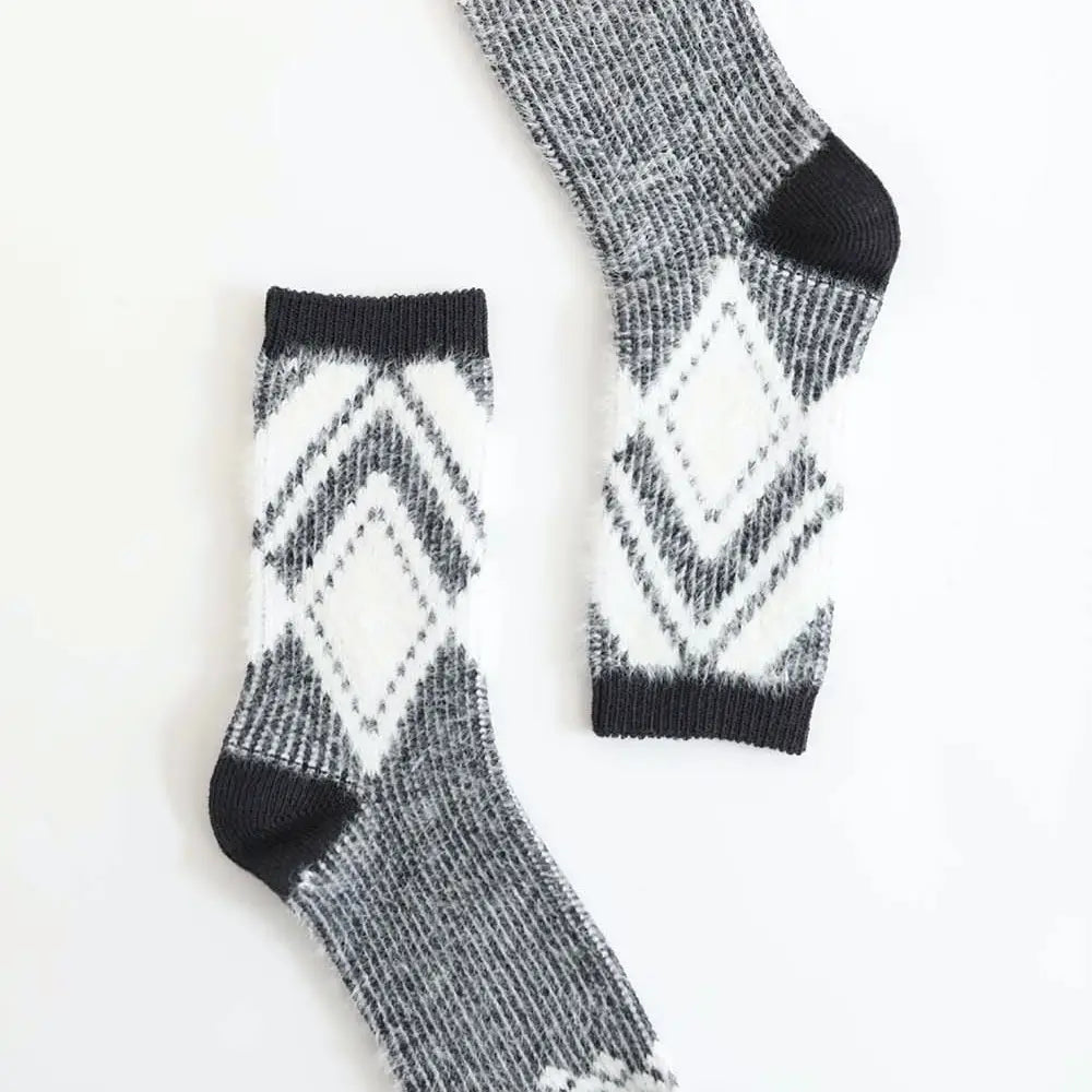 Faux Mohair Diamond Pattern Winter Socks