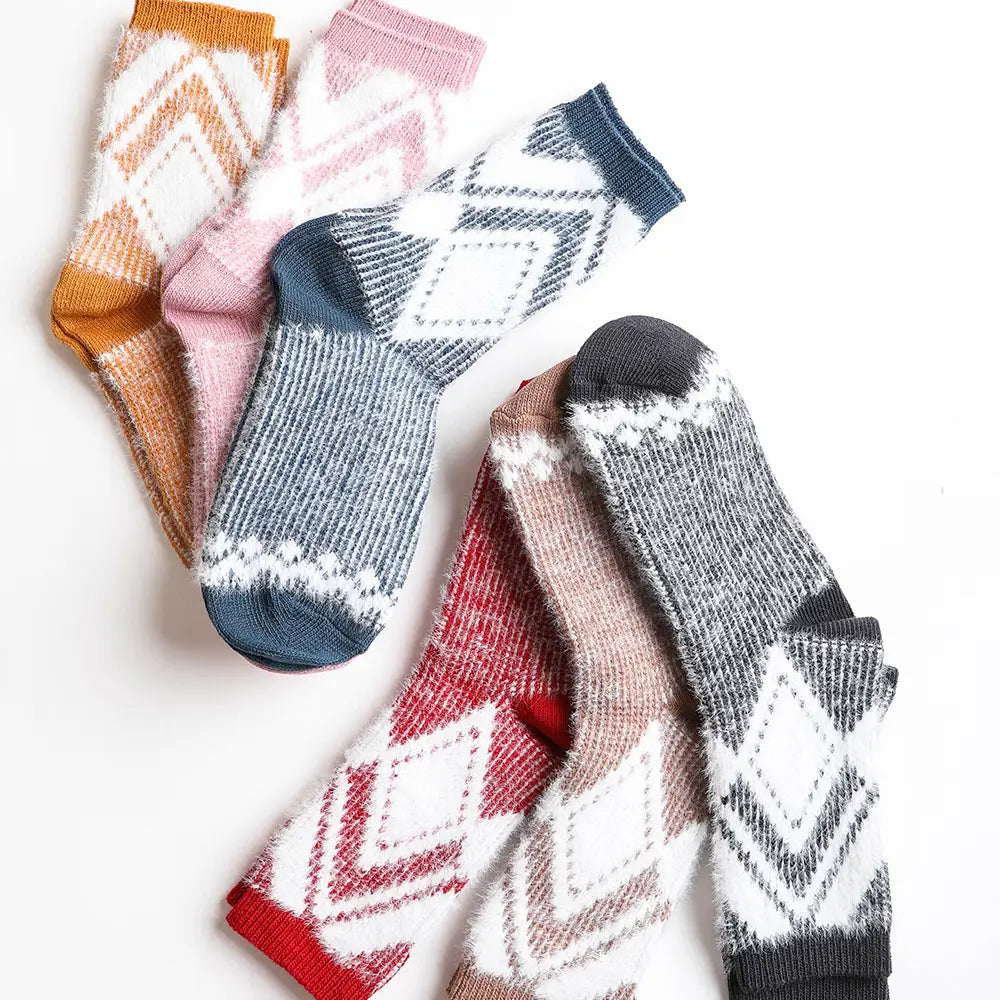 Faux Mohair Diamond Pattern Winter Socks