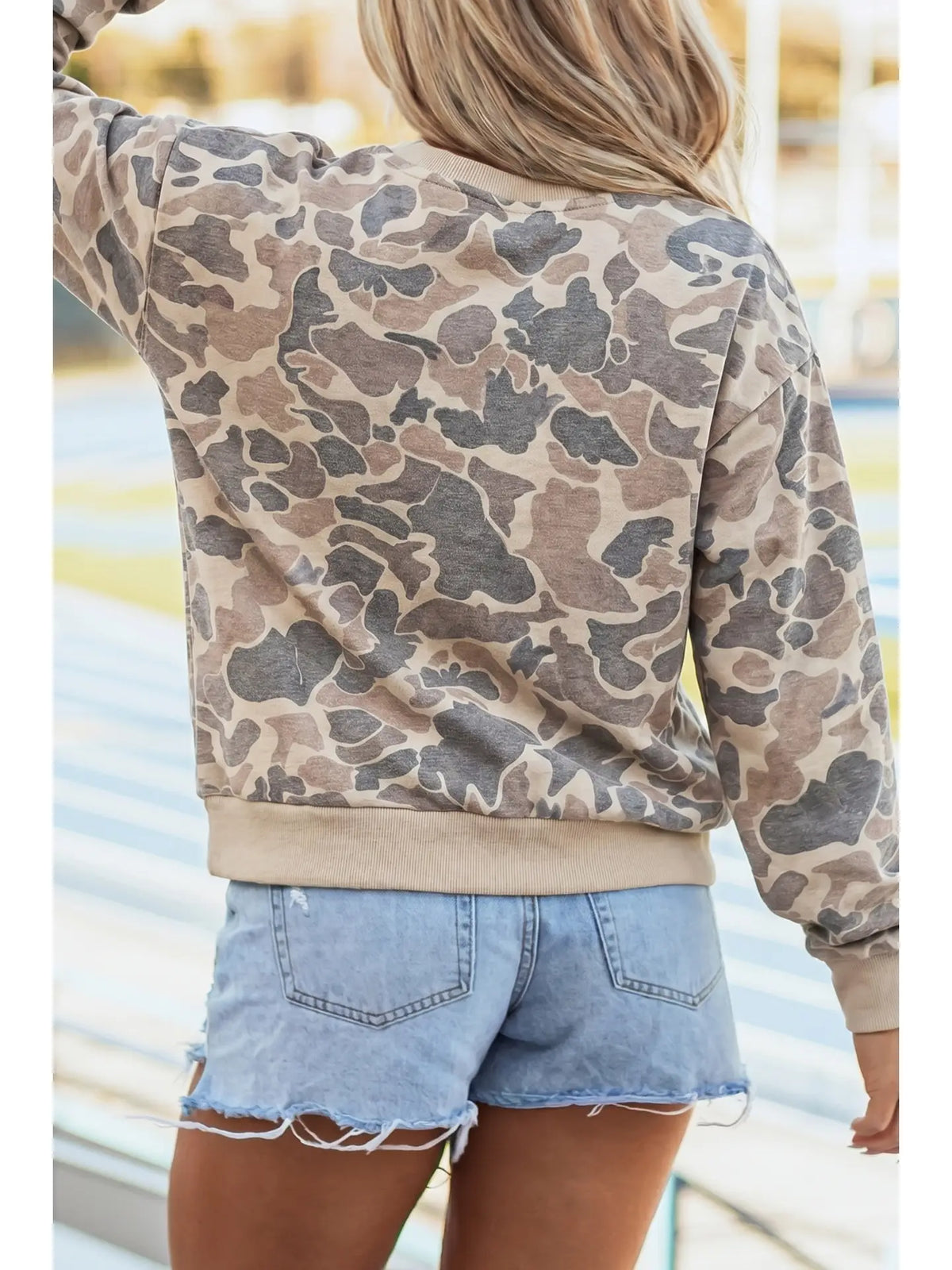 Camouflage Ribbed Mock Neck Pullover