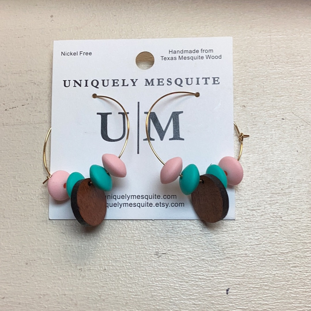 UM 5 Bead Hoop Earrings