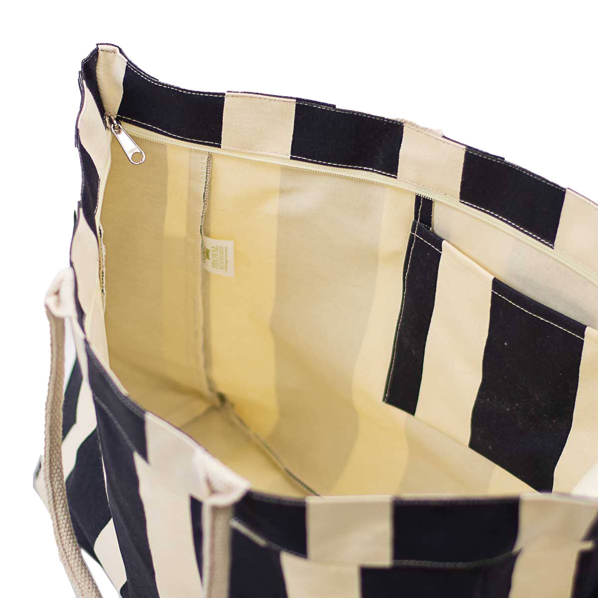 Cabana Stripe Durham Tote   Natural/Navy   17.5x13.5x6