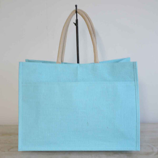 Jute Pocket Tote   Aruba Blue   19x14x7.5