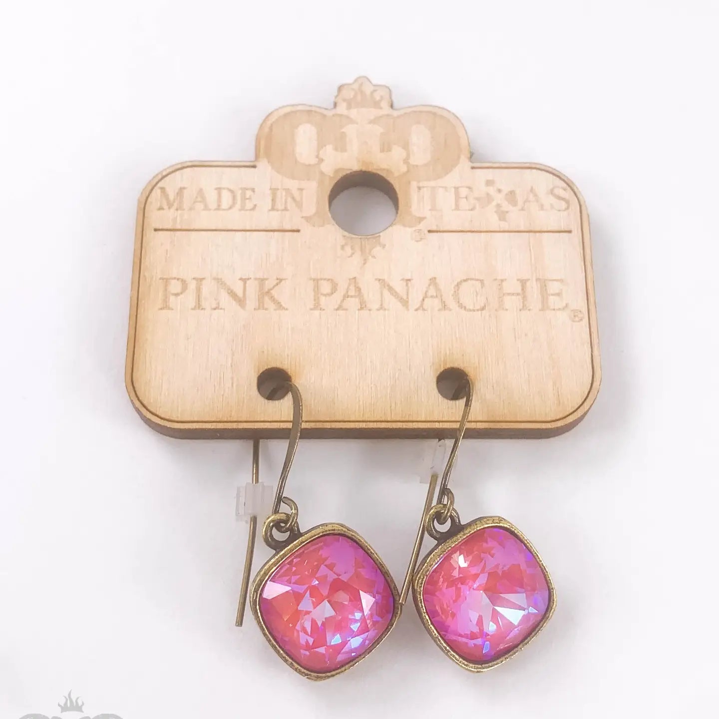 Pink Panache Austrian Square Crystal Hook Earring, 12mm PINK BRONZE