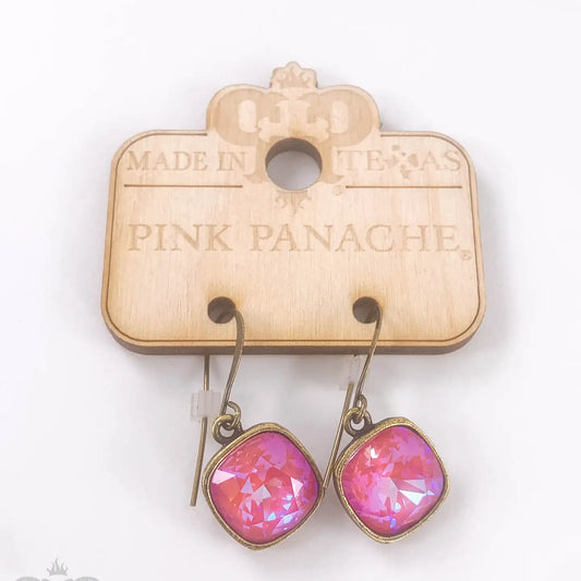 Pink Panache Austrian Square Crystal Hook Earring, 12mm PINK BRONZE