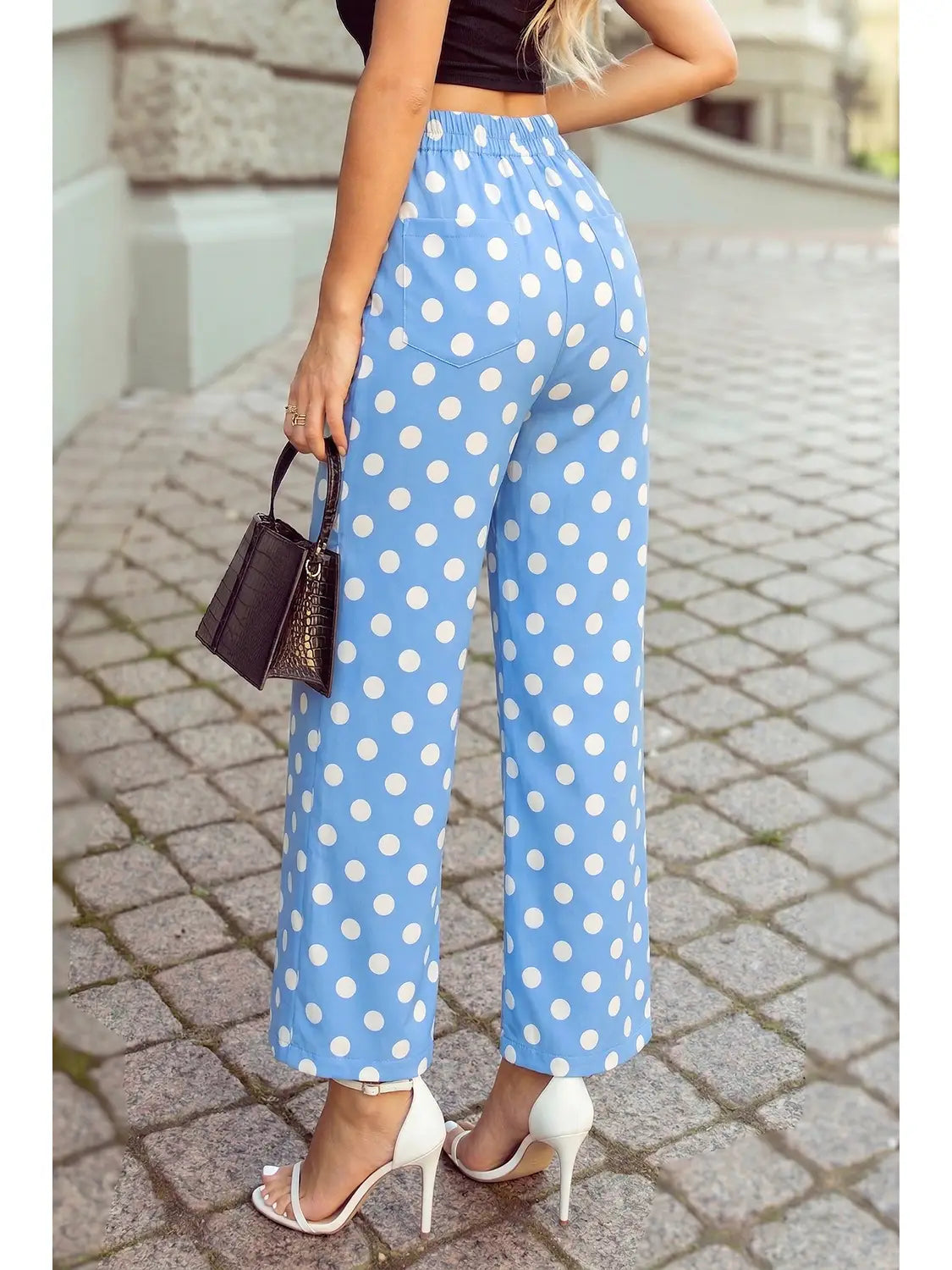 Blue & White Polka Dot Patched Pocket Pants