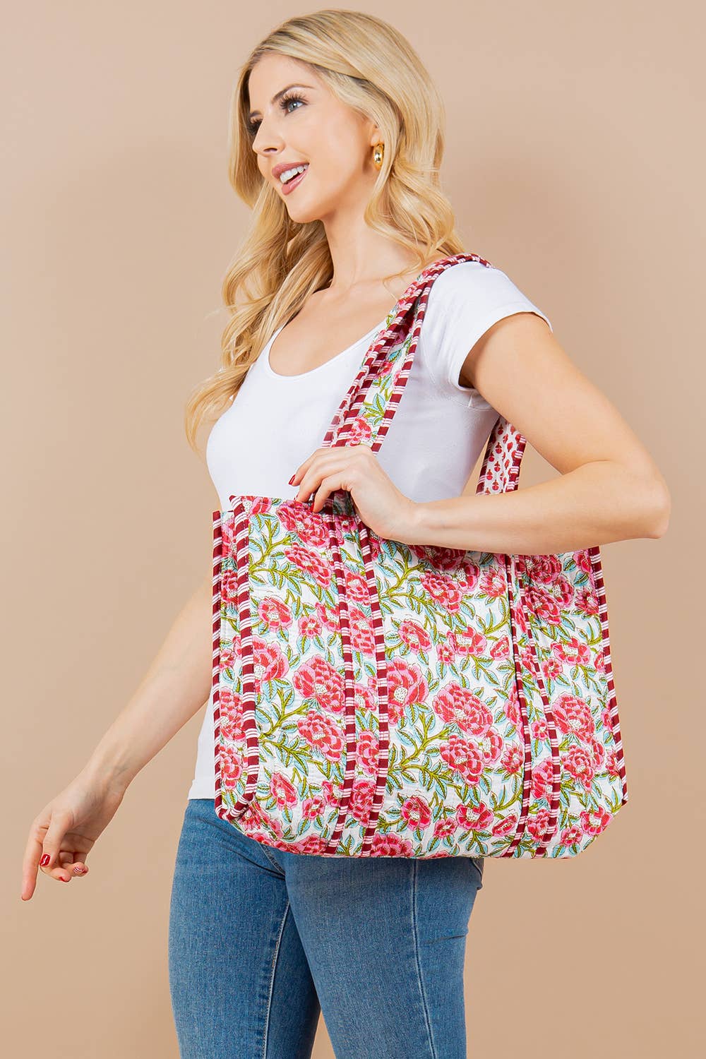 Quilted Tote Bag RED BLUE