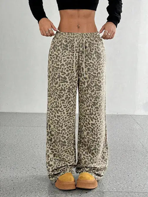 Light Leopard Print Wide Leg Casual Pants