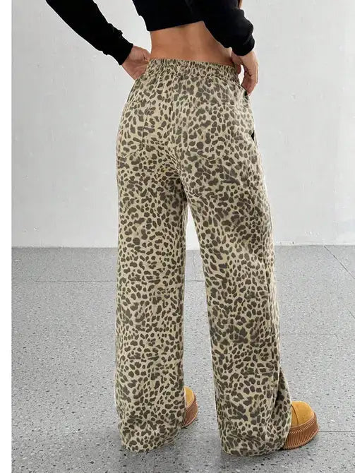 Light Leopard Print Wide Leg Casual Pants