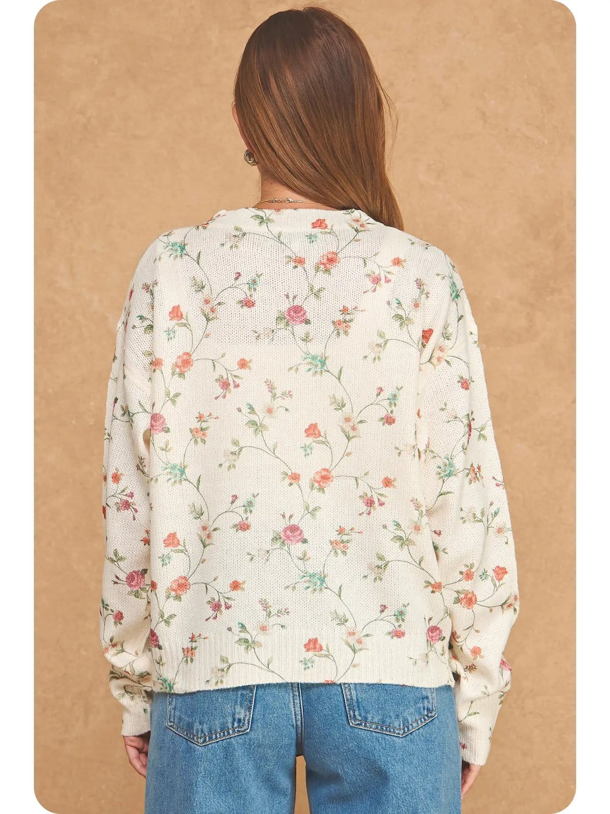 Botanical Floral Print Knit Pullover Sweater