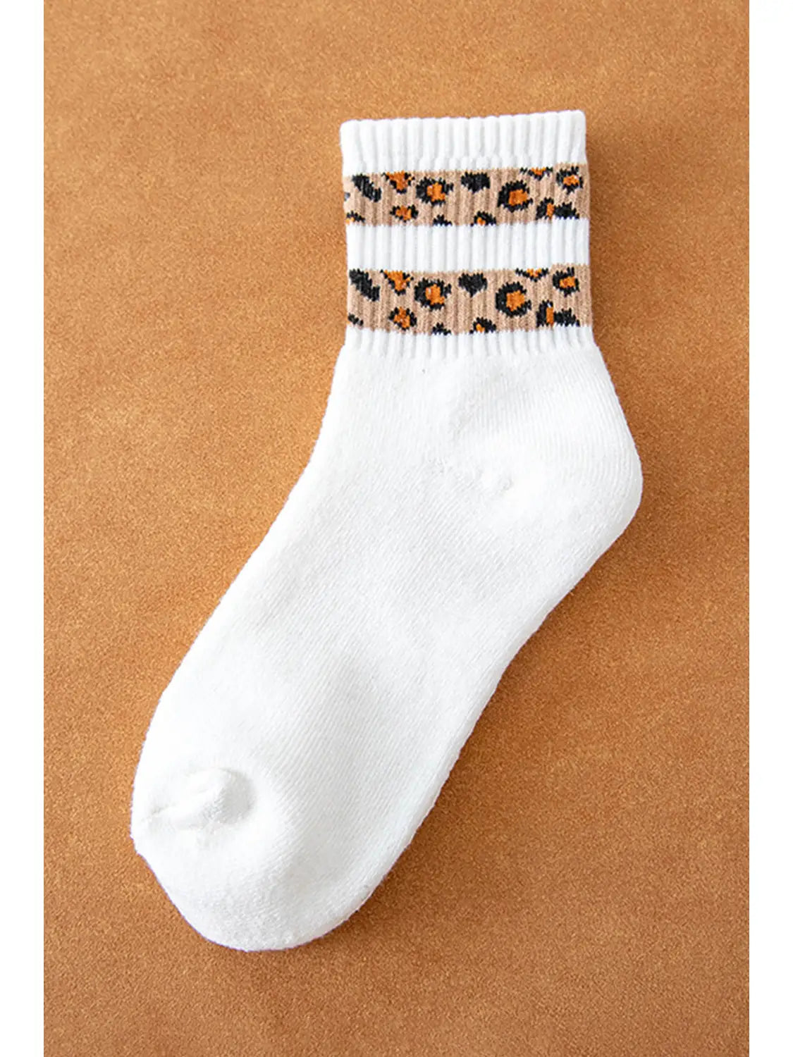 Leopard Striped Detail Ribbed Cuffs Womens Socks