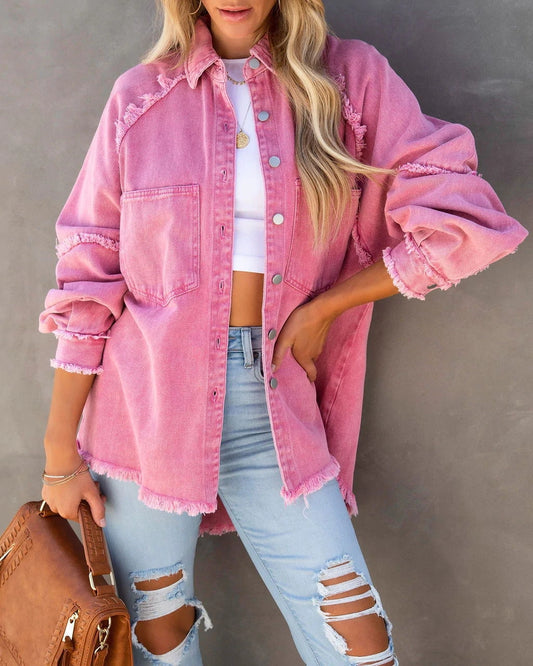 Long Sleeve Solid Pink Daily Jacket