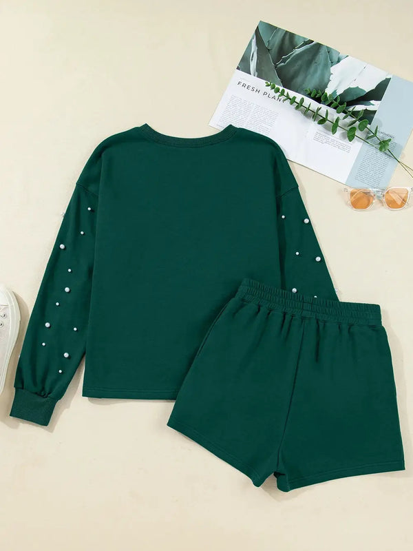 Dark Green Pearl Embellished Skort