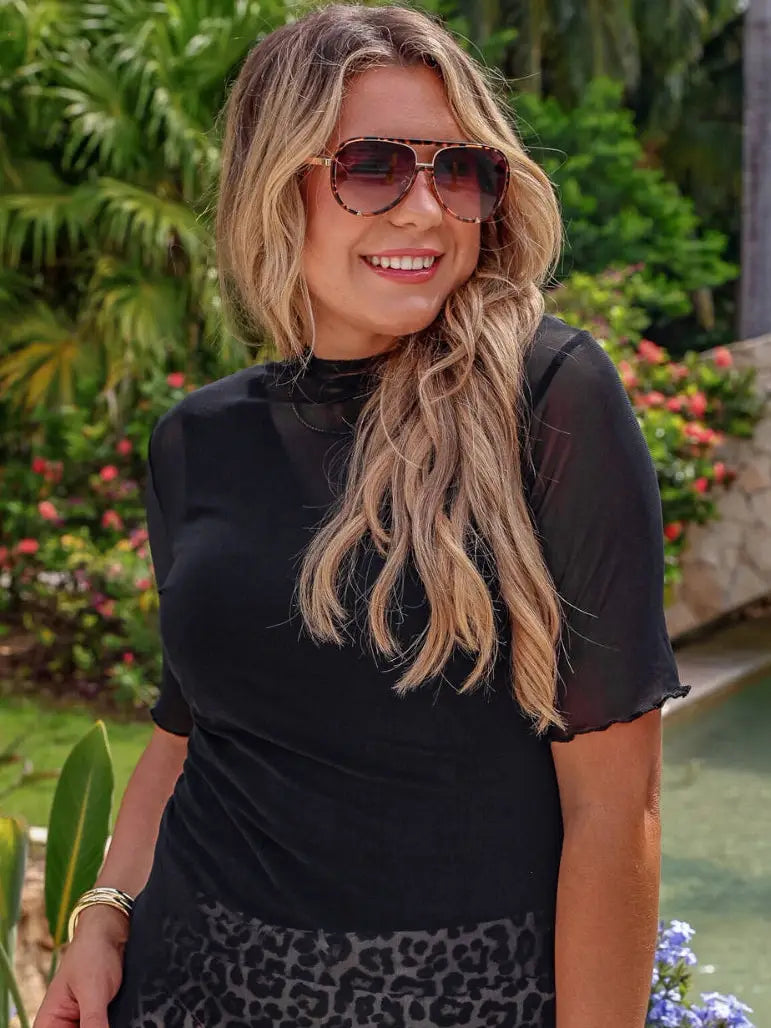 Kora Black Short Sleeve Mesh