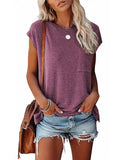 Short Cap Sleeve Shirts Solid Loose Fit Top