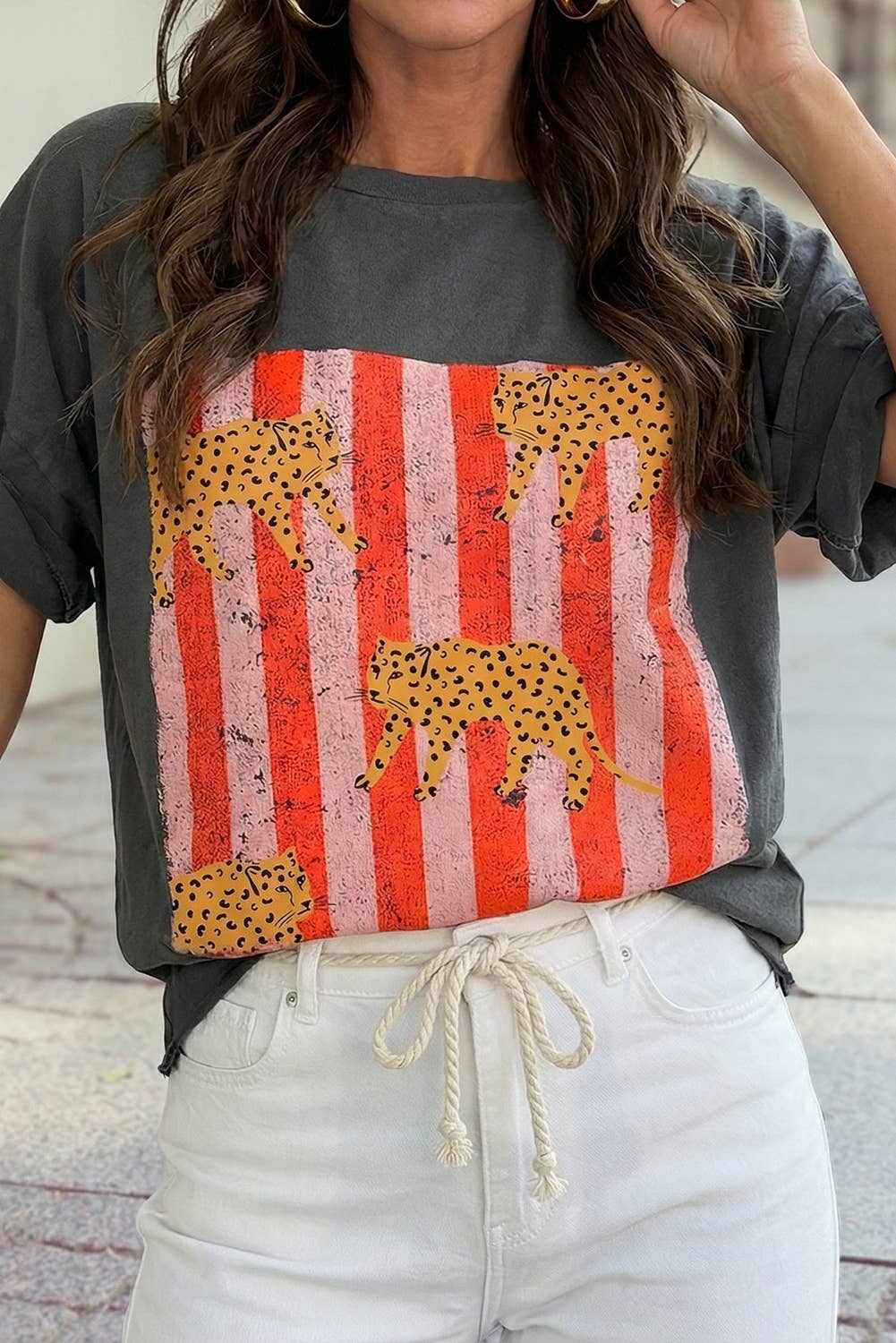 Cheetah Striped Print Retro Fashion Graphic Tee