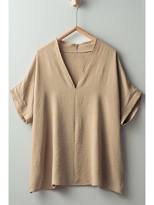 Breezy Airflow V Neck Khaki Top