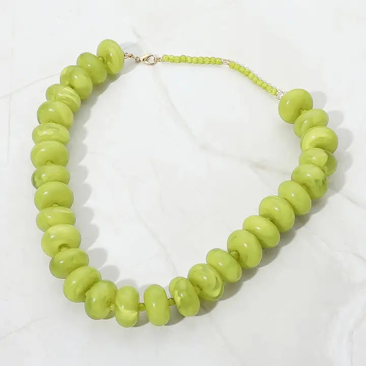 Bold Chunky Flat Resin Beaded Statement Necklace