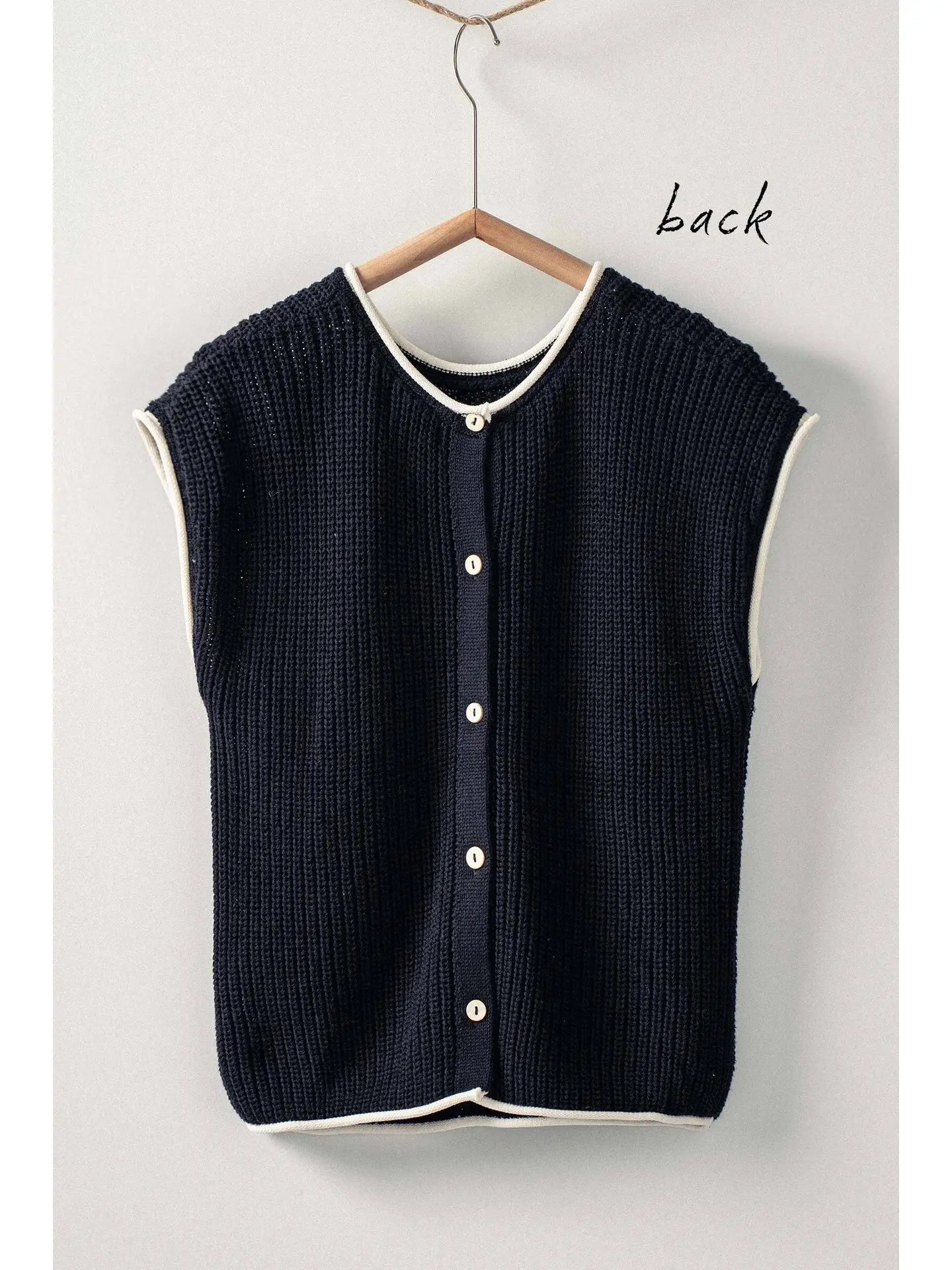 Black Button Back Cotton Sweater Vest