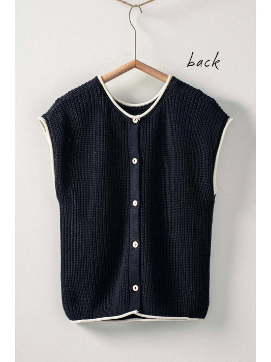 Black Button Back Cotton Sweater Vest