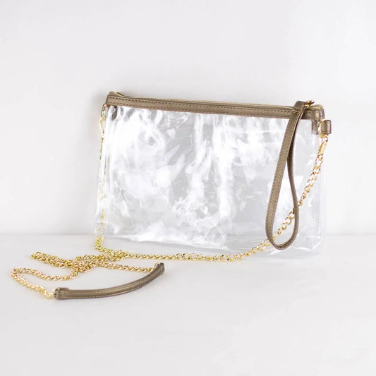 Candace Double Zip Gold Clear Crossbody