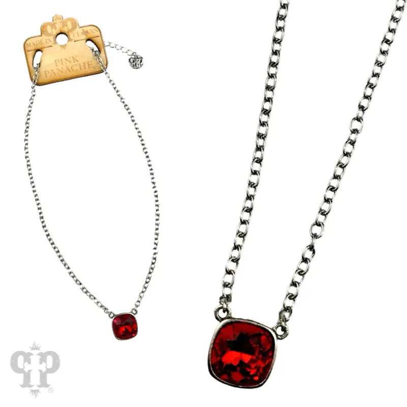 Pink Panache Austrian Square Crystal Chain Necklace, 12mm RED SILVER