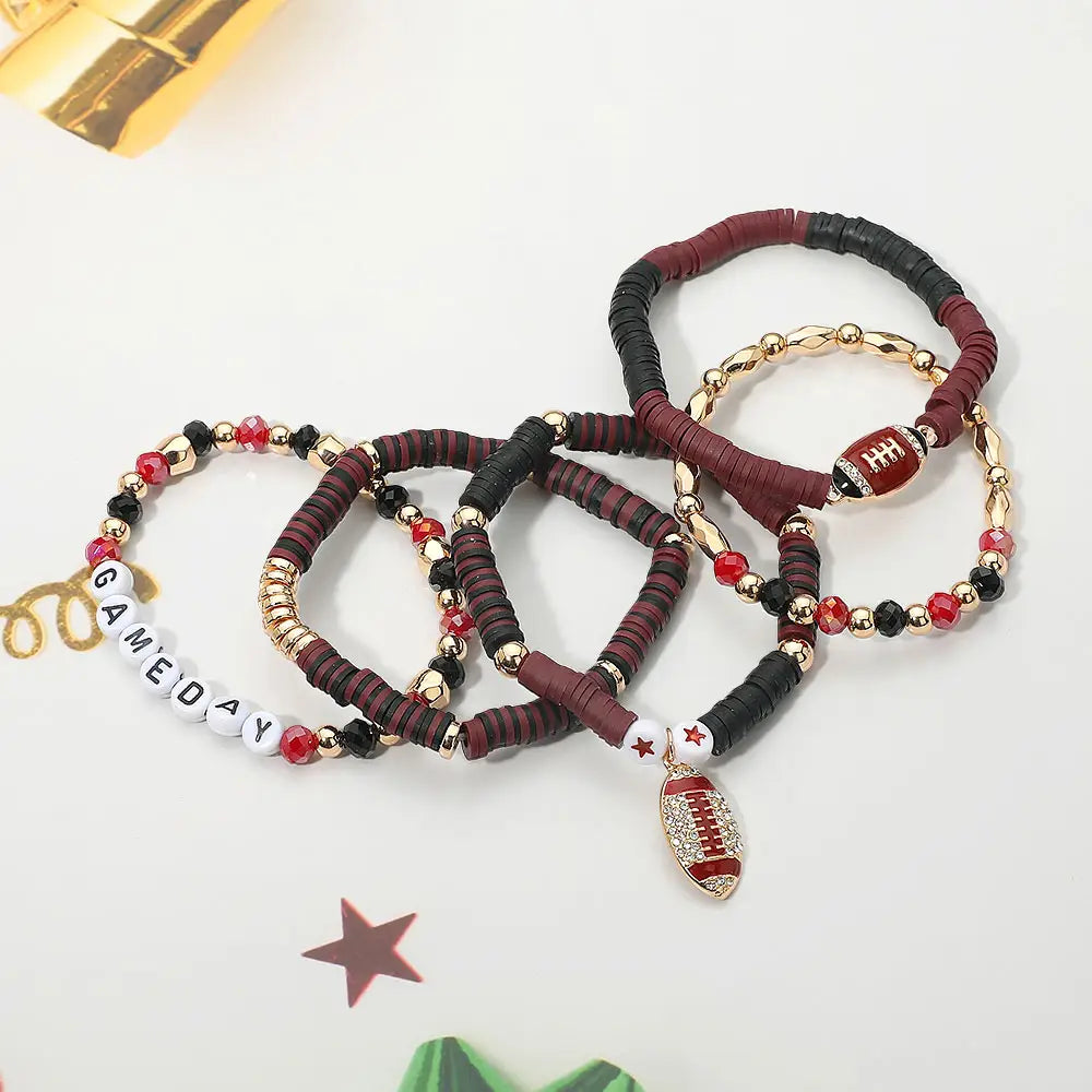 Game Day Football Beaded Stretch Multi Bracelet Stack