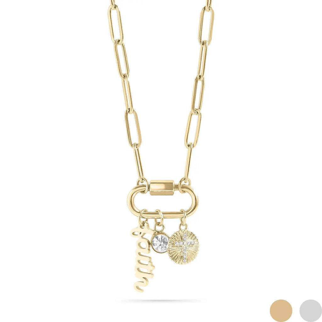 18K Pvd Gold Carabiner "Faith" Paperclip Charm Necklace