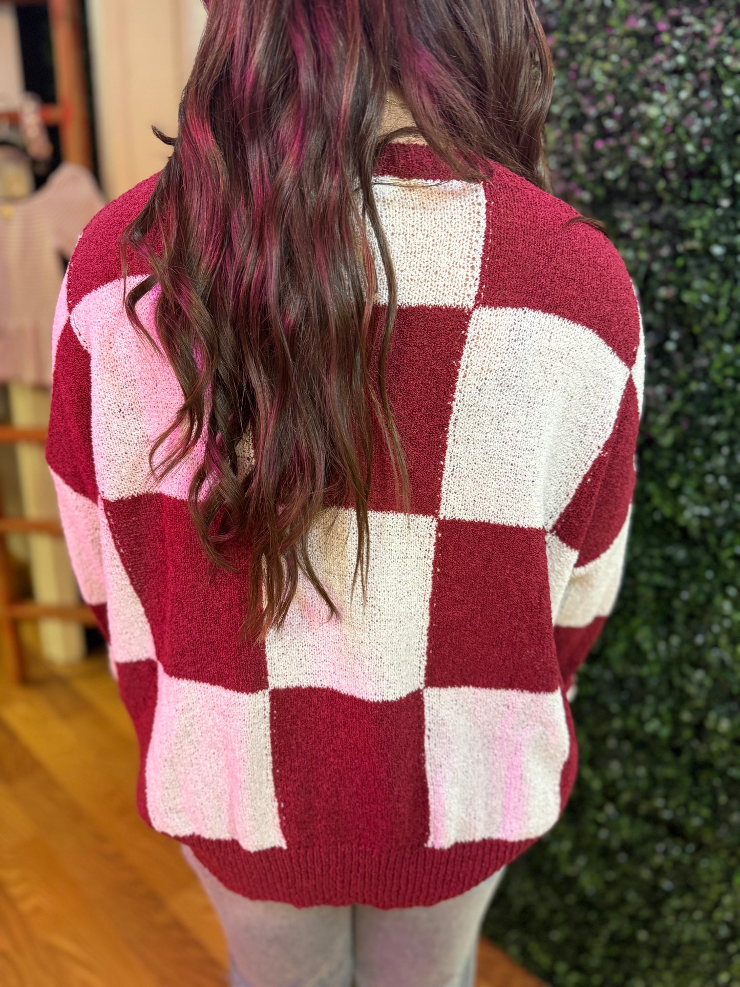 Maroon & White Checkered Acrylic Sweater