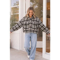 Plaid Black Oversized Cropped Button Up Shacket