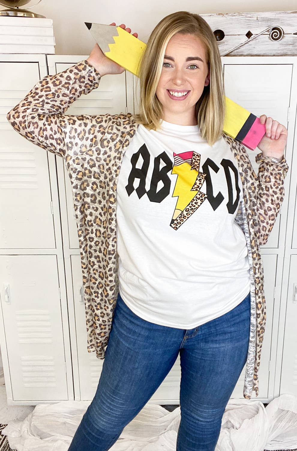 Teacher ABCD Pencil Lightning Bolt Tee