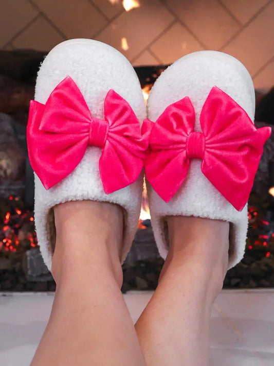 Cozy Hot Pink Bow Slippers