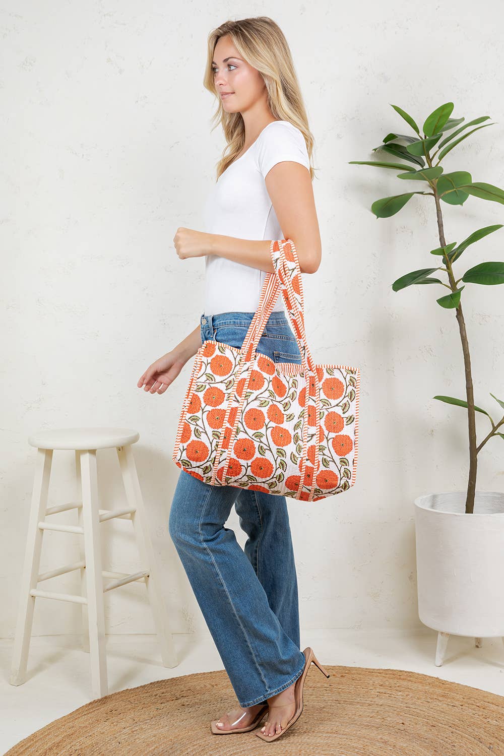Quilted Tote Bag Orange