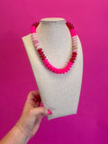 Colorful Bead Necklace - Bright Pink, Pink and Red