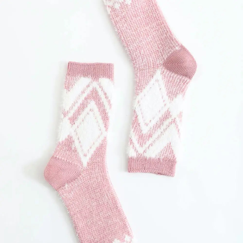 Faux Mohair Diamond Pattern Winter Socks