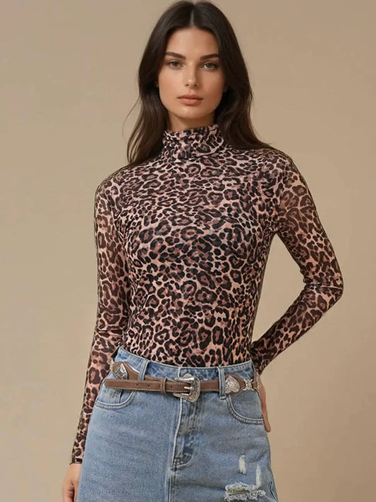 Leopard Soft Mesh Layering Blouse