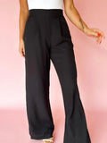 Black Pleated Detail High Waist Straight Pants