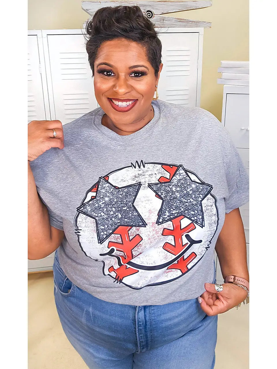 Baseball Star Smiley Graphic Tee