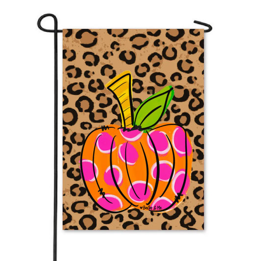 Pink Orange Cheetah Pumpkin Garden Flag