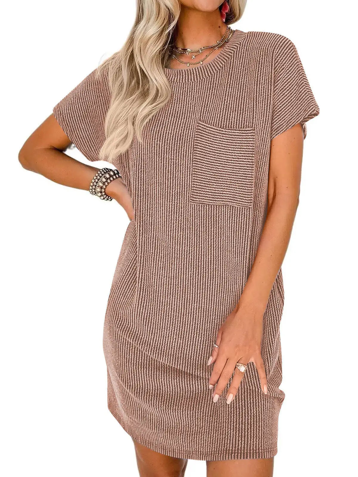 Casual Ribbed T-Shirt Short-Sleeved Dress