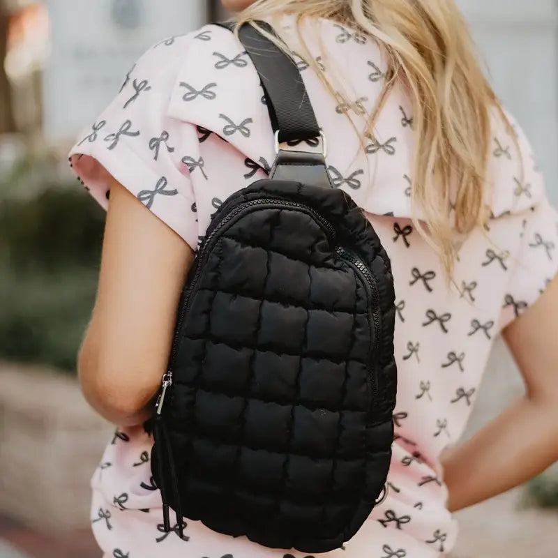 Black Quilted Sling Backpack Bag