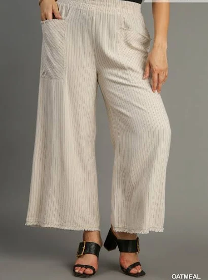 Linen Washed Striped Wide Leg Pants