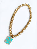 Gold Beaded Necklace - Turquoise Caramel Leopard Pendant