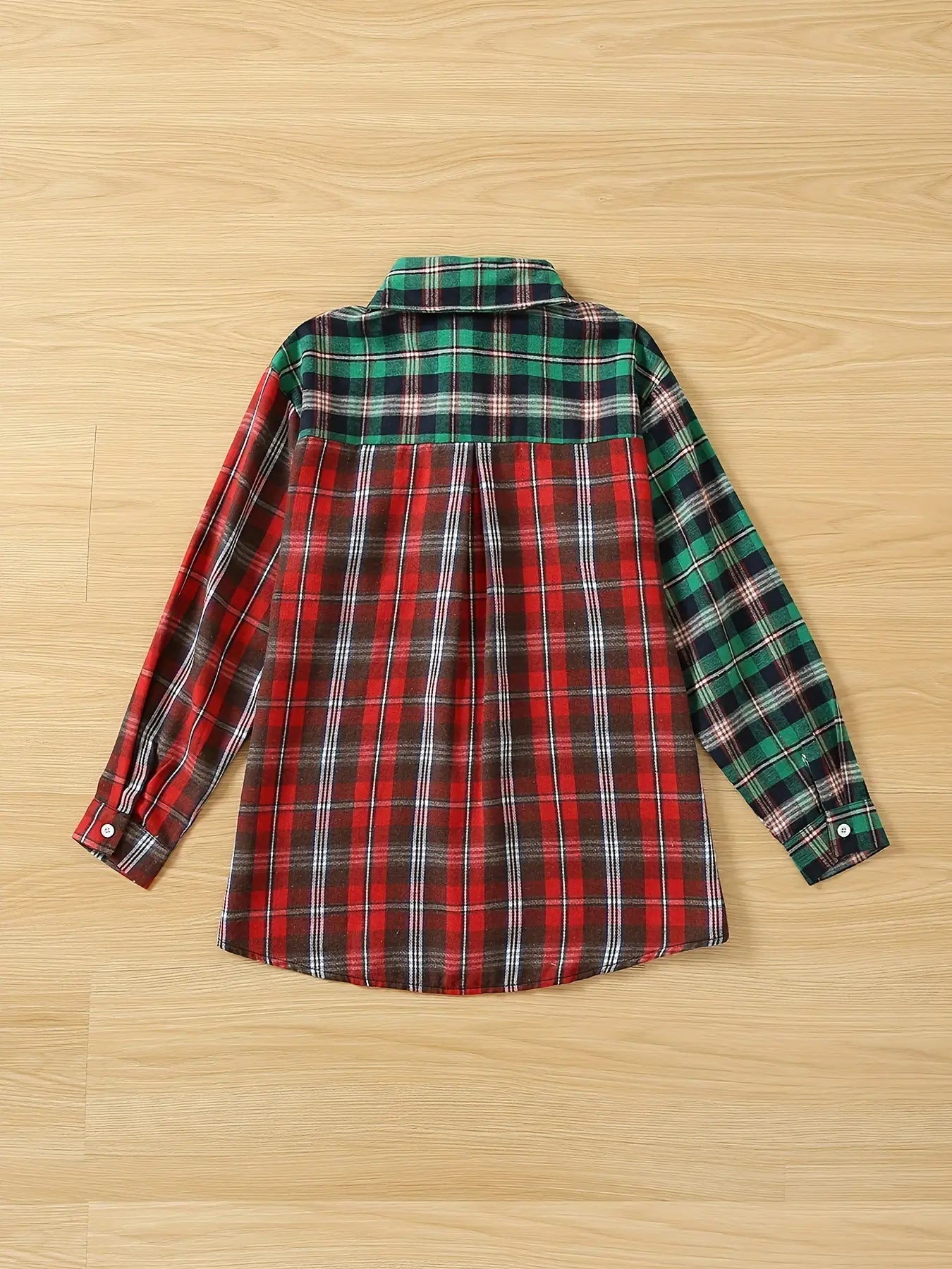 Christmas Color Block Plaid Button Shirt