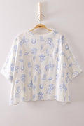 Dolman Sleeve Western Graphic Casual Knit Top