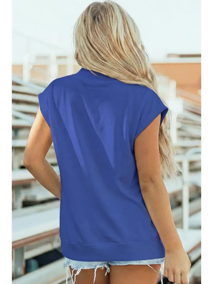 High Mock Neck Cap Sleeve Loose Top