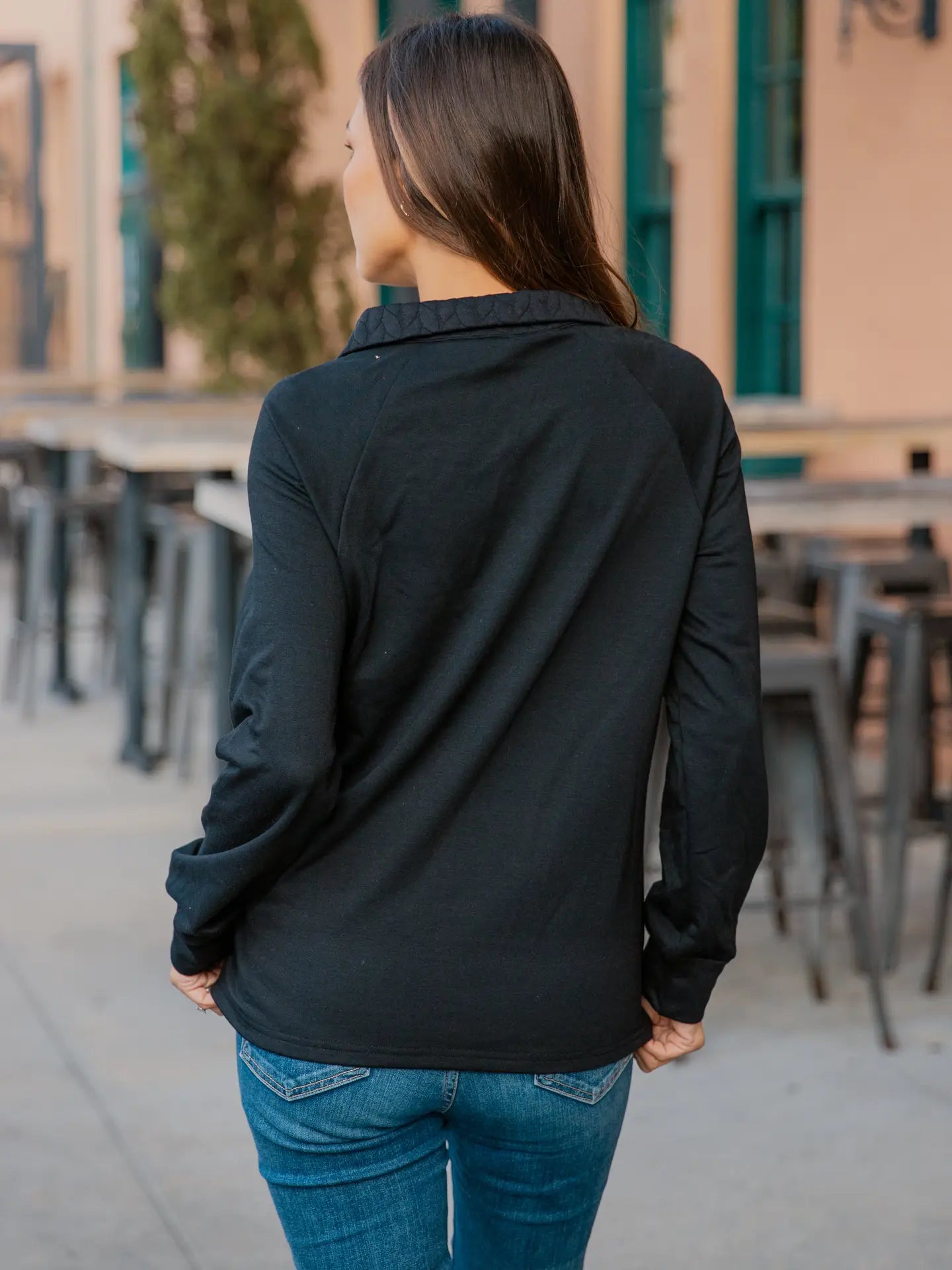 Quarter Zip Pattern Black Quilted Pullover