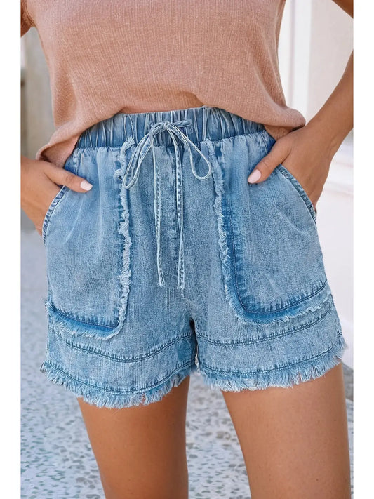 Frayed Edge Casual Denim Shorts